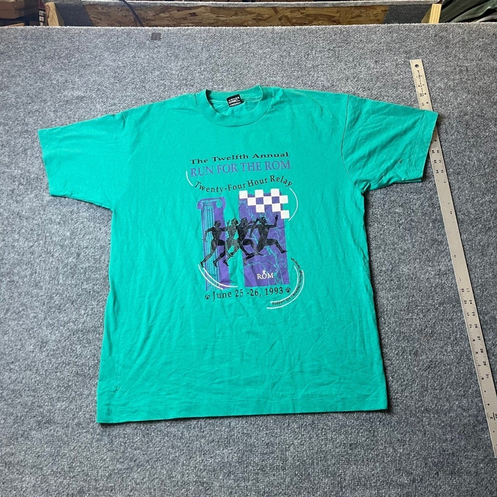 Fruit of the Loom T-Shirt Mens XL Teal 1993 Run For The ROM Relay Single Stitch